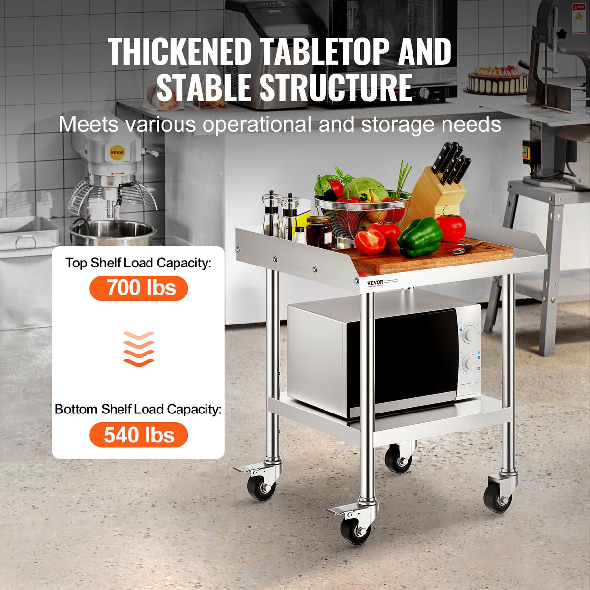 VEVOR Stainless Steel Work Table 61x61 cm Commercial Food Prep Table W/ 4 Casters