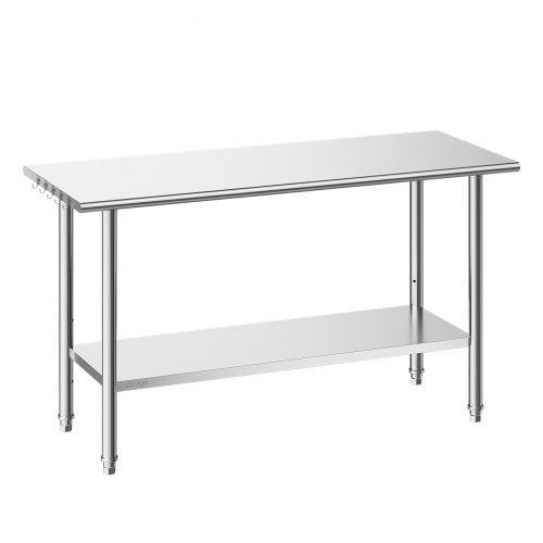 VEVOR Stainless Steel Work Table, 61x152 cm Food Prep Table, Commercial Kitchen Workstation with Adjustable Undershelf, Metal Heavy Duty Utility Worktable, for Restaurant Home Hotel Garage Outdoor
