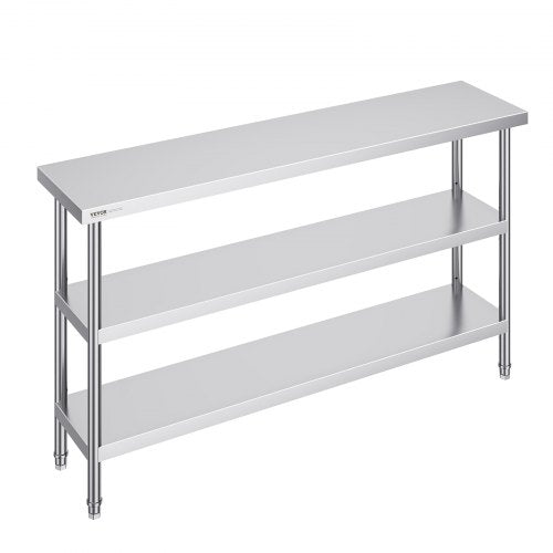 VEVOR Stainless Steel Food Prep Table Commercial Kitchen Work Table 35.6x152.4 cm