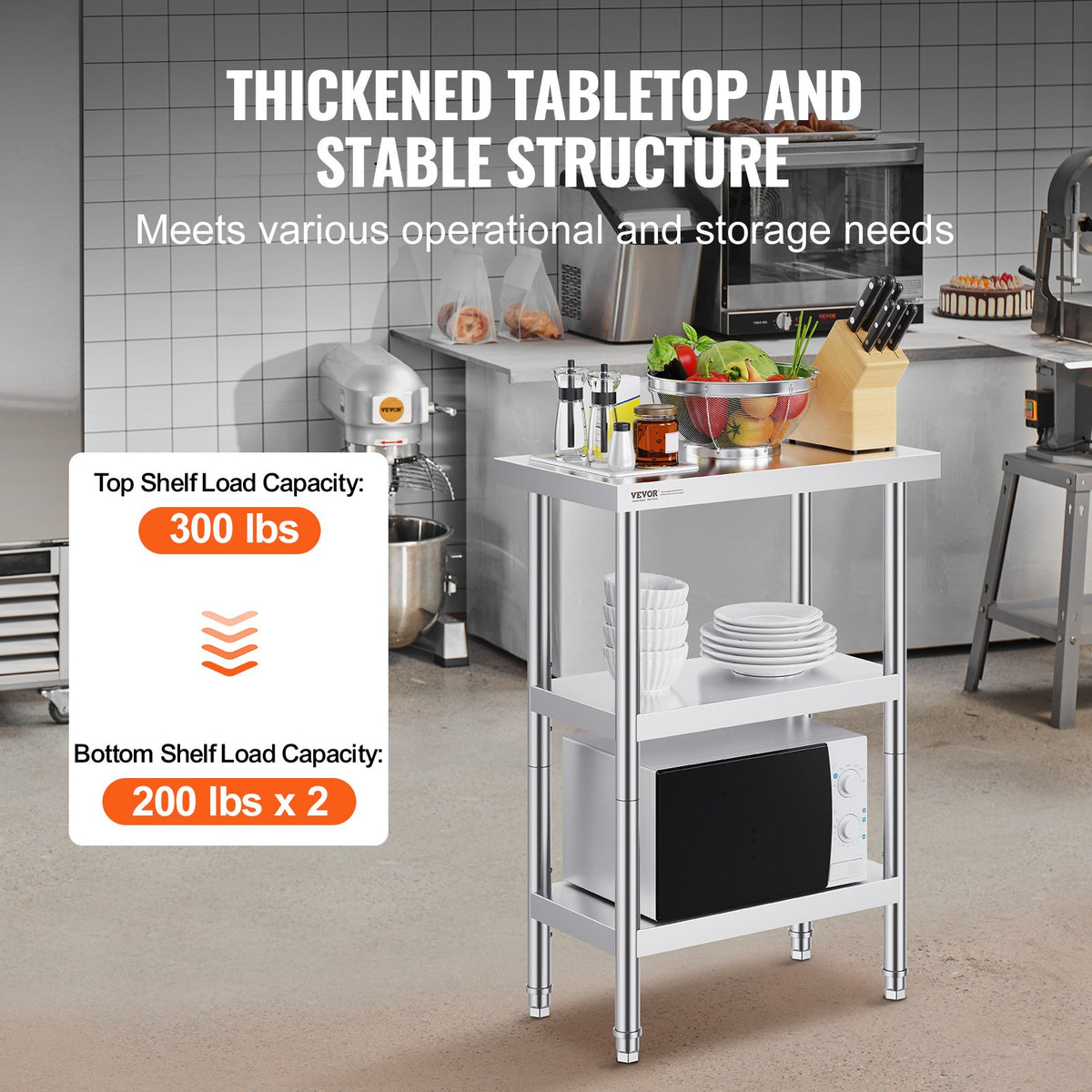 VEVOR Stainless Steel Food Prep Table Commercial Kitchen Work Table 35.6x61 cm