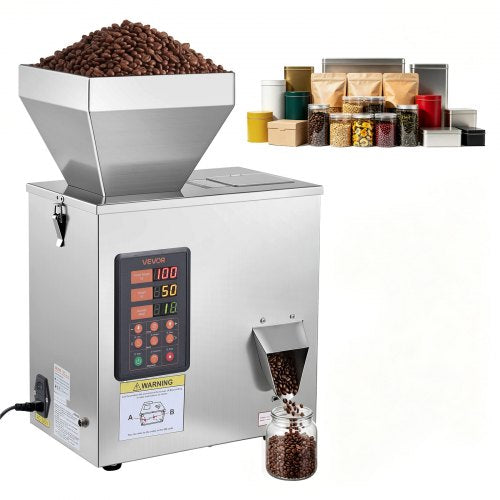 VEVOR Powder Filling Machine, 3-200g Automatic Particle Dispenser, High Accuracy, Premium Stainless Steel, Intelligent Weighing Dispensing Filler for Coffee Beans, Grains, Tea, Spices, Silver