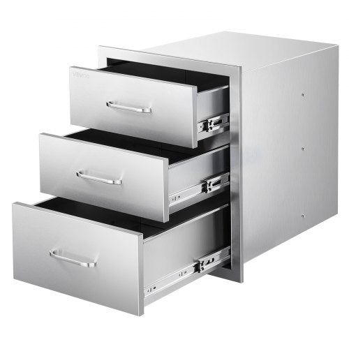 VEVOR Outdoor Kitchen Drawers 18.11"W x 23.23"D x 23.23"H, Triple-Access Stainless Steel BBQ Drawers with Handles, BBQ Island Drawer for Outdoor Kitchens or Barbeque Island Patio Grill Station