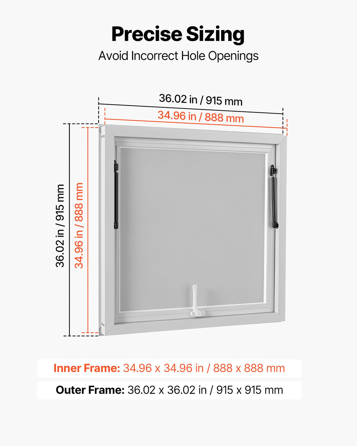 VEVOR Concession Window 915x915mm Aluminum Alloy Frame Service Window, for Food Truck, Up to 85 Degrees Stand Serving w/ Awning Door and Drag Hook, Rainwater Resistant for Concession Trailer