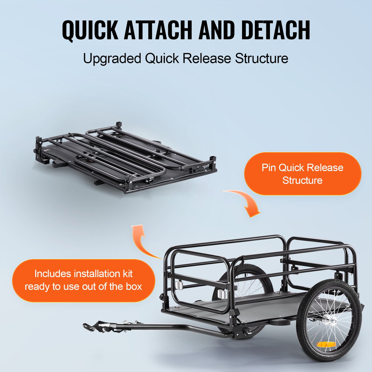VEVOR Bike Cargo Trailer, 72.5 kg Load Capacity, Heavy-Duty Bicycle Wagon Cart, Foldable Compact Storage & Quick Release with Universal Hitch, 40.6 cm Wheels, Safe Reflectors, Fits 558.8-711.2 mm Bike Wheels