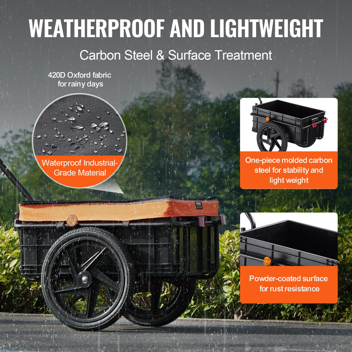 VEVOR Bike Cargo Trailer, 88 lbs/39.9 kg Load Capacity, Heavy-Duty Bicycle Wagon Cart, Foldable Compact Storage with Universal Hitch, Waterproof Cover, 16" (40.6 cm) Wheels, Safe Reflectors, Fits 24"-28" (61-71 cm) Bike Wheels