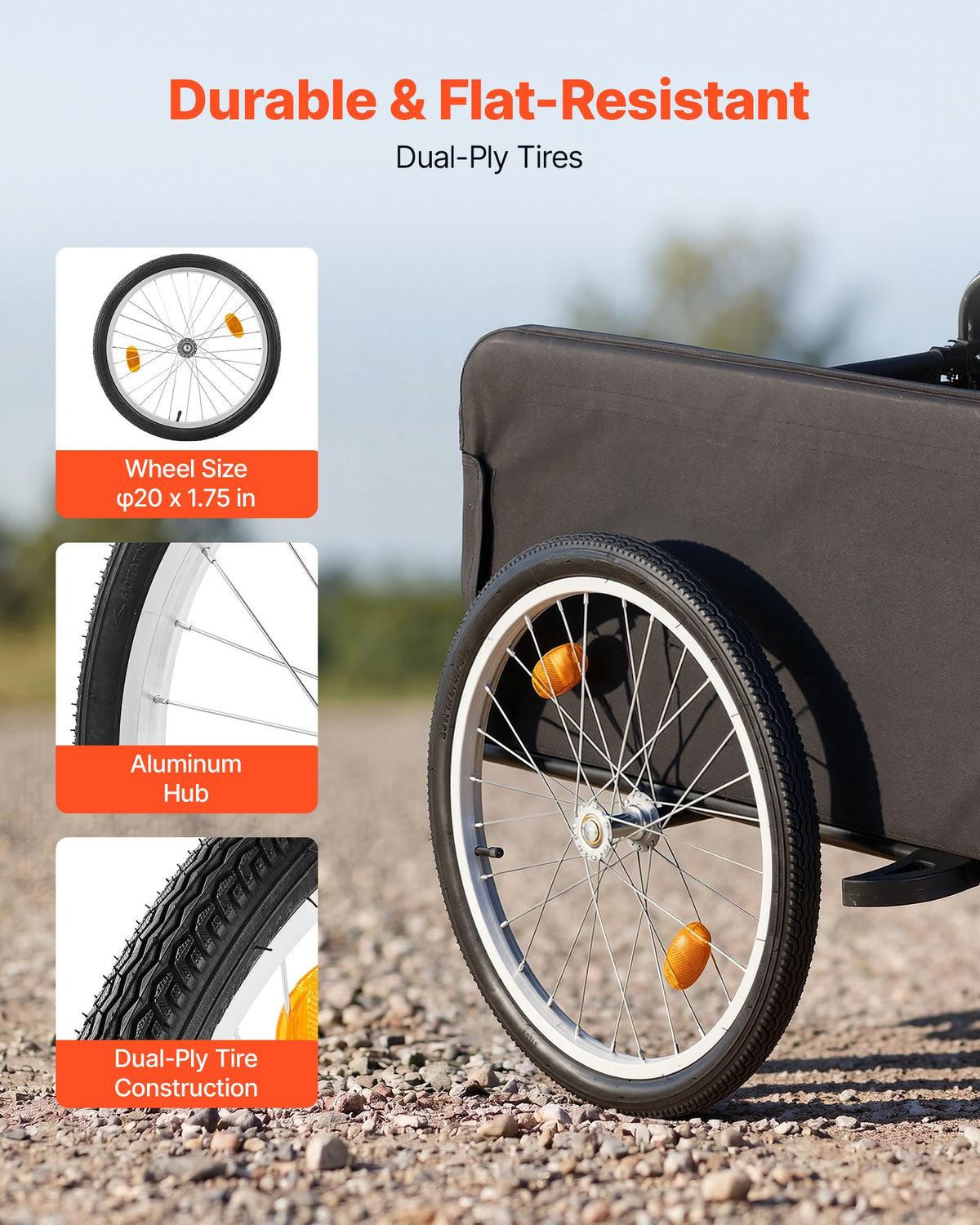 VEVOR Bike Cargo Trailer 59 kg Load Heavy-Duty Bicycle Wagon Cart Folding, Foldable Compact Storage with Waterproof Cover, 508 mm Wheels, Reflectors, Carbon Steel Frame, Fits 559-711 mm Bike Wheels