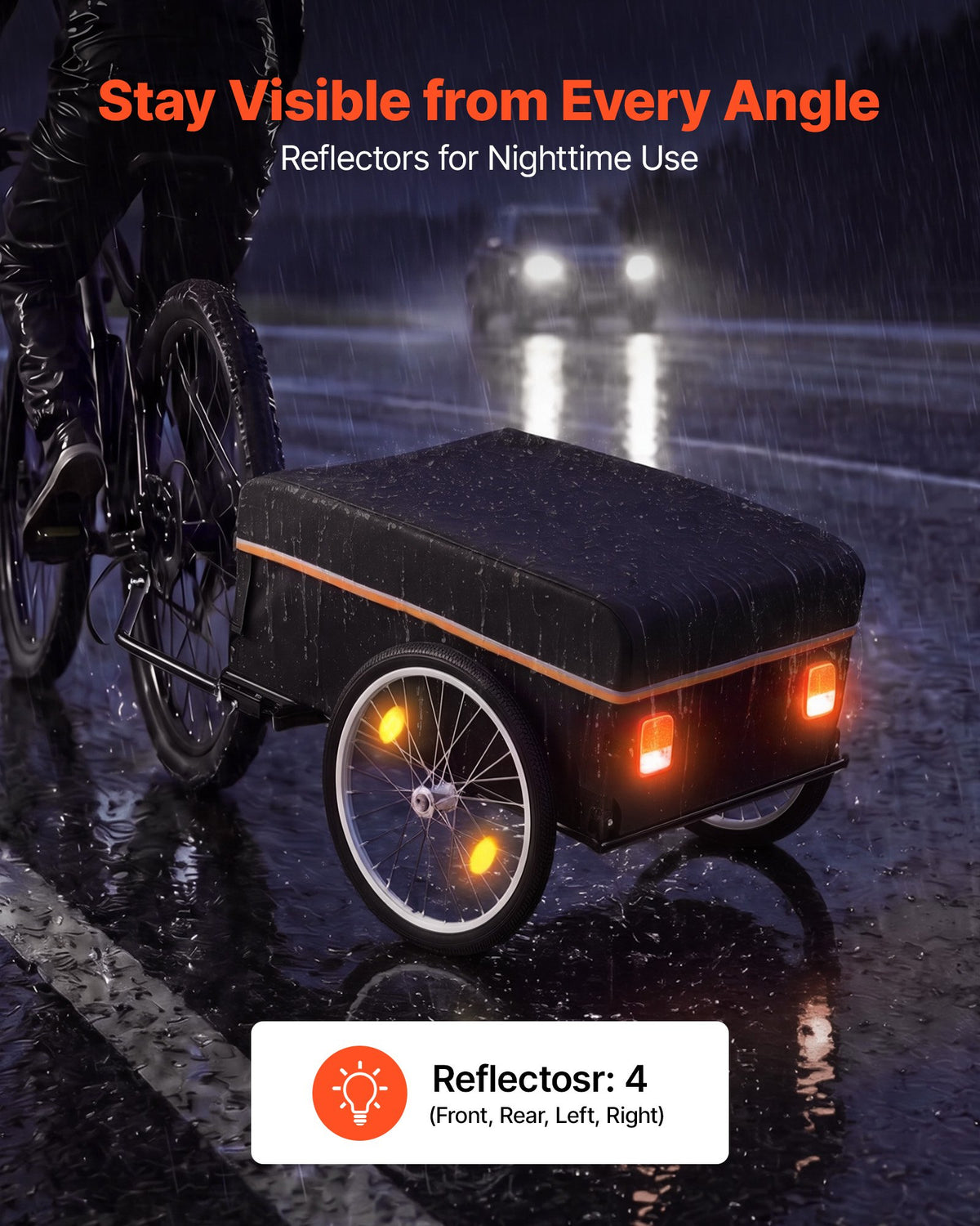 VEVOR Bike Cargo Trailer 59 kg Load Heavy-Duty Bicycle Wagon Cart Folding, Foldable Compact Storage with Waterproof Cover, 508 mm Wheels, Reflectors, Carbon Steel Frame, Fits 559-711 mm Bike Wheels