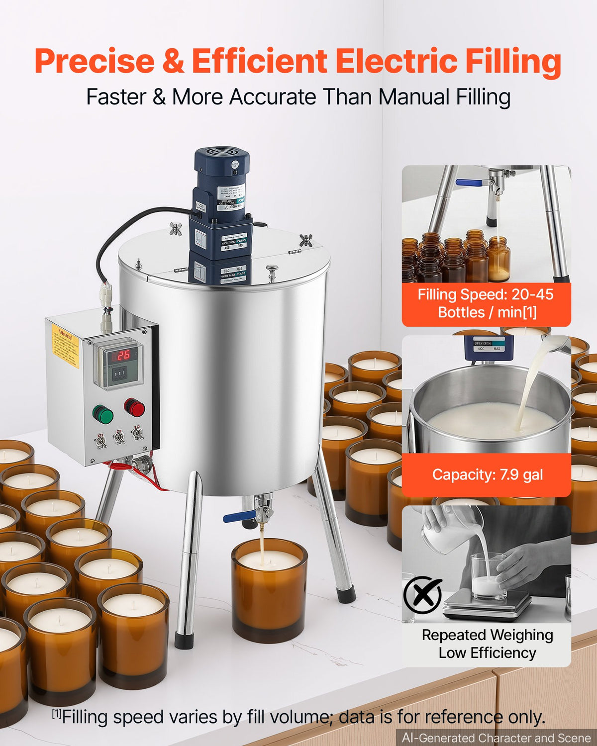 VEVOR Liquid Filling Machine, 30 L Hopper, Heating & Mixing Bottle Filler, for Candle Wax, Lipstick Paste, Lipstick, Stainless Steel Tank, Temperature Control, T-Shaped Mixing Blade, Stable Legs