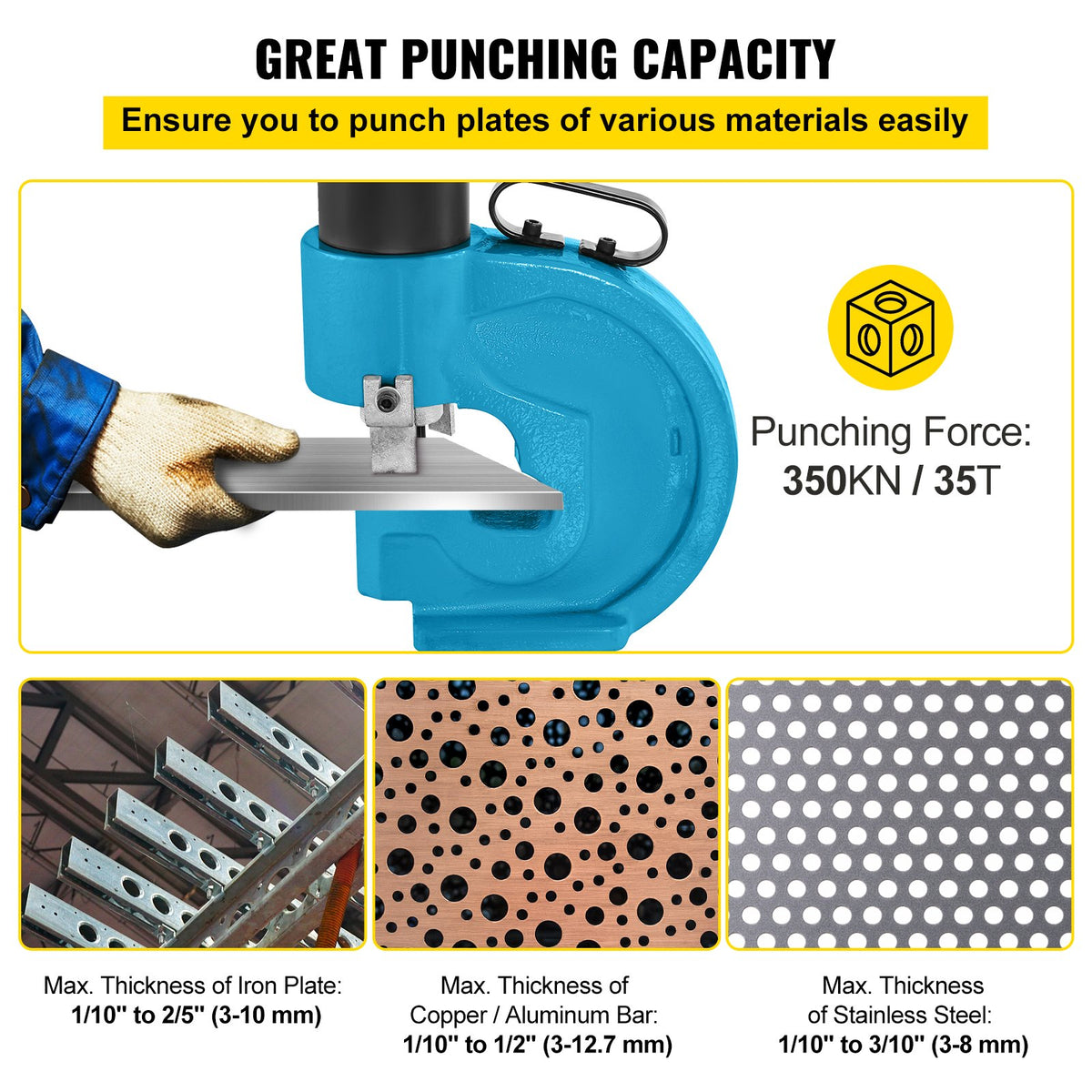 VEVOR CH-70 Hydraulic Hole Puncher Punching Tool Puncher, 35T Flat Copper Electric Pump L Style, CP-700 H Style CFP-800-1 Busbar Tungsten Steel
