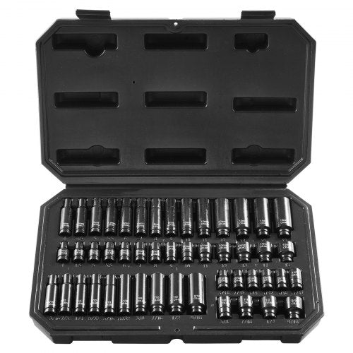 VEVOR 1/4" Drive Impact Socket Set, 48 Piece Deep & Shallow Socket Set SAE 3/16"-9/16" and Metric 4-15mm, 6 Point Cr-Mo Alloy Steel for Auto Repair, Easy-to-Read Size Markings, Storage Case