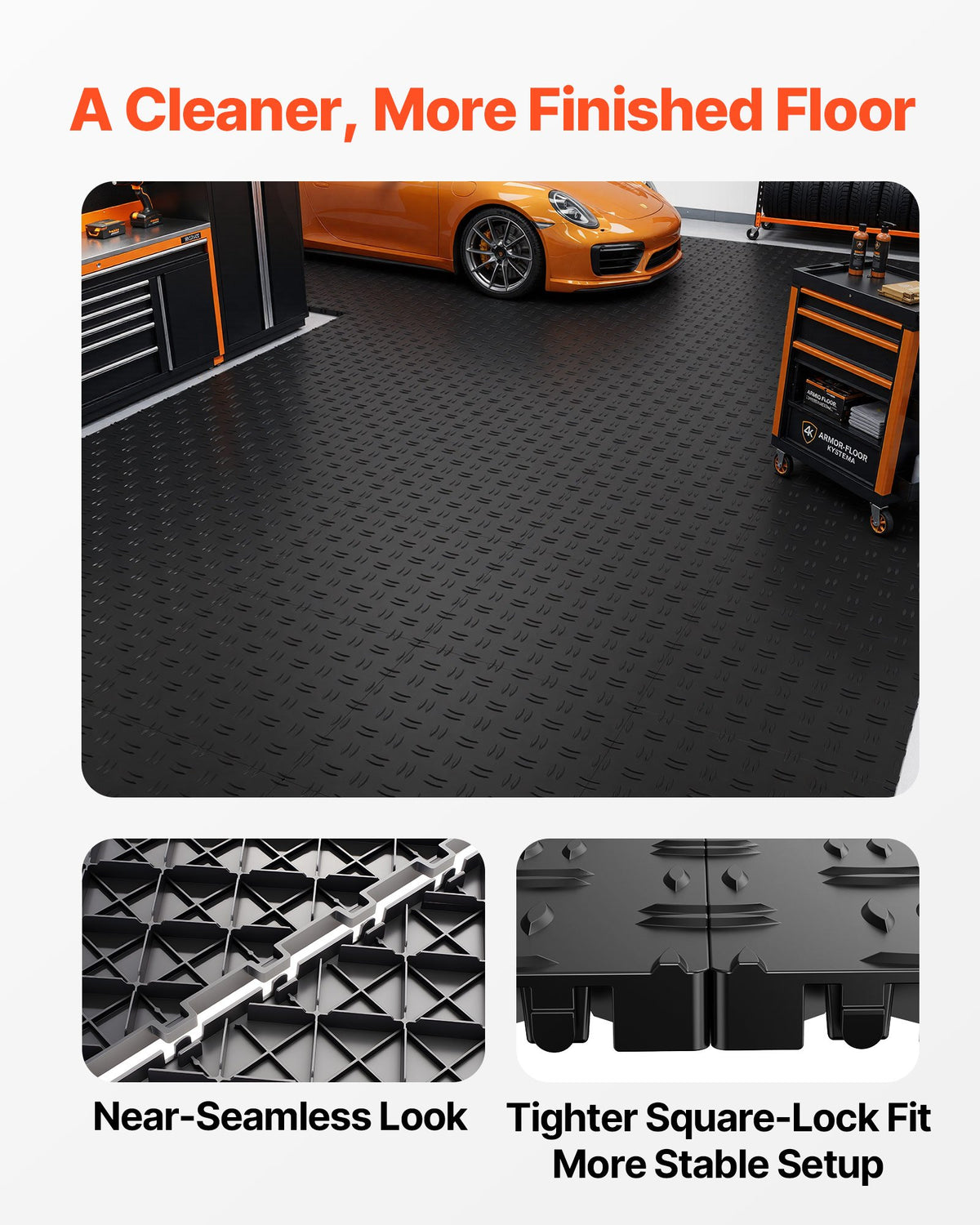VEVOR Garage Tiles Interlocking, 12 x 12 x 0.53 inch 50 Pack Garage Floor Covering Tiles, Non-Slip Double-Sided Texture Garage Flooring Tiles, for Garages, Basements, Repair Shops, Black