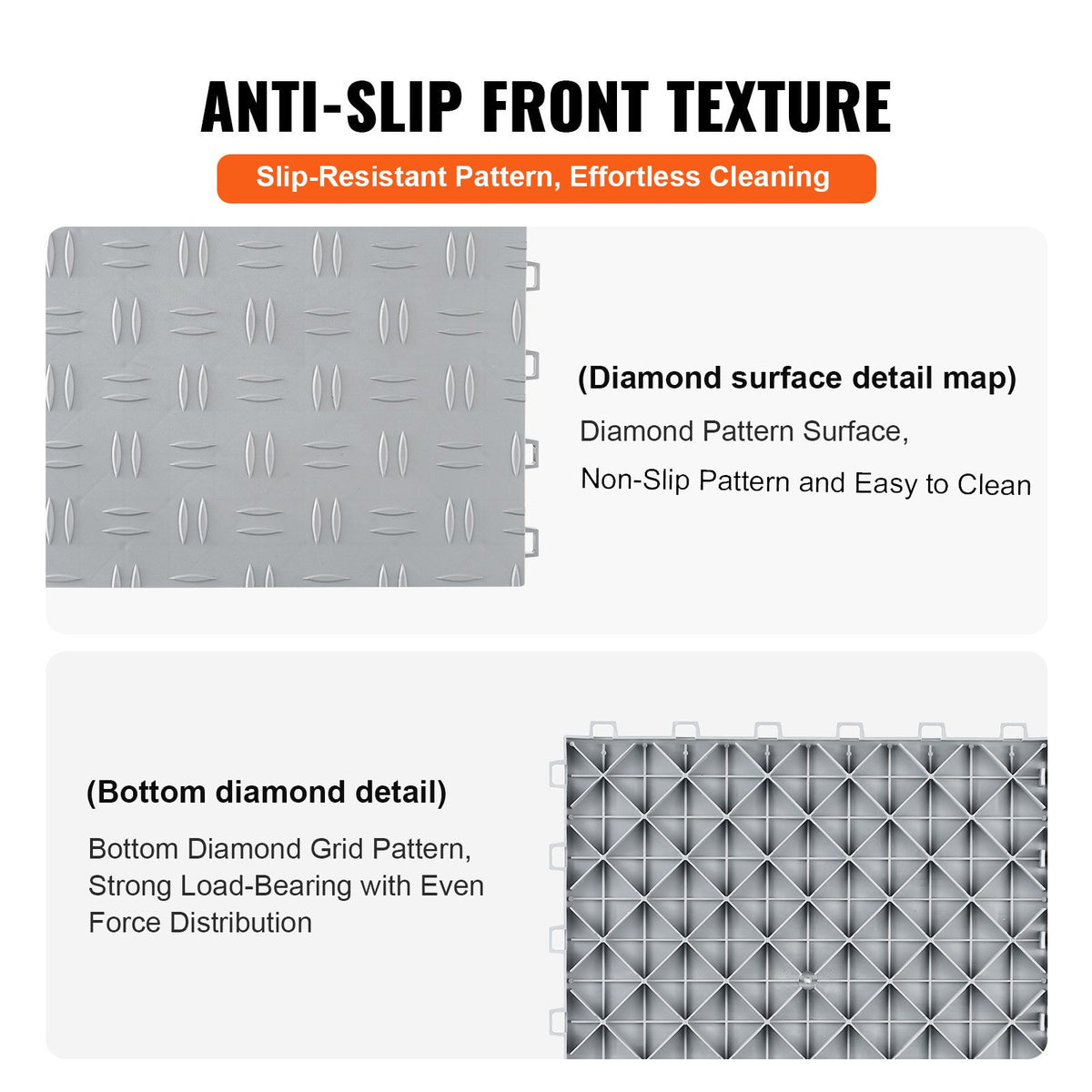 VEVOR Garage Tiles Interlocking, 12 x 12 x 0.53 inch 25 Pack Garage Floor Covering Tiles, Non-Slip Double-Sided Texture Garage Flooring Tiles, for Garages, Basements, Repair Shops, Silver