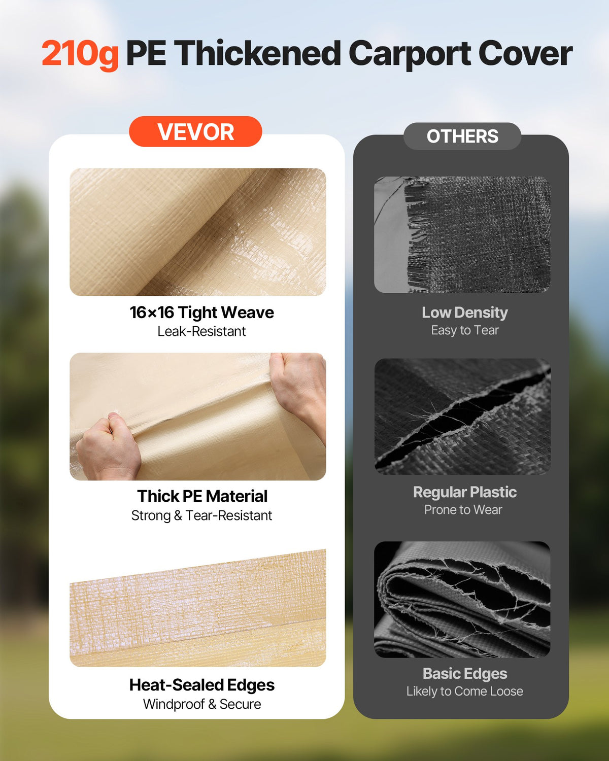 VEVOR Carport Replacement Canopy, 3 x 6 m Potable Garage Tent Top Tarp with Sidewalls, UV-Resistant & Waterproof, Heavy Duty Car Shelter Tarp with Ball Buggees, Beige, Frame Not Included