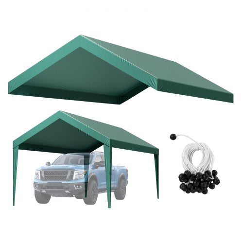 VEVOR Carport Replacement Canopy, 3 x 6 m Potable Garage Tent Top Tarp, UV-Resistant & Waterproof Car Shelter Tarp, Heavy Duty Car Port Cover with Ball Buggees, Dark Green, Frame Not Included