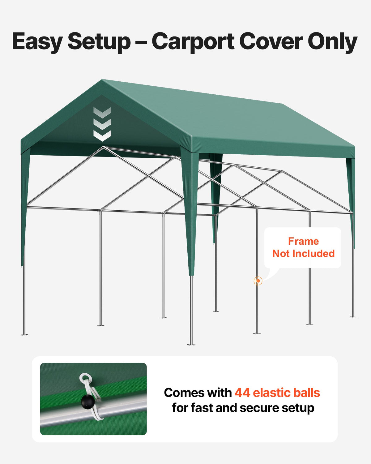 VEVOR Carport Replacement Canopy, 3 x 6 m Potable Garage Tent Top Tarp, UV-Resistant & Waterproof Car Shelter Tarp, Heavy Duty Car Port Cover with Ball Buggees, Dark Green, Frame Not Included