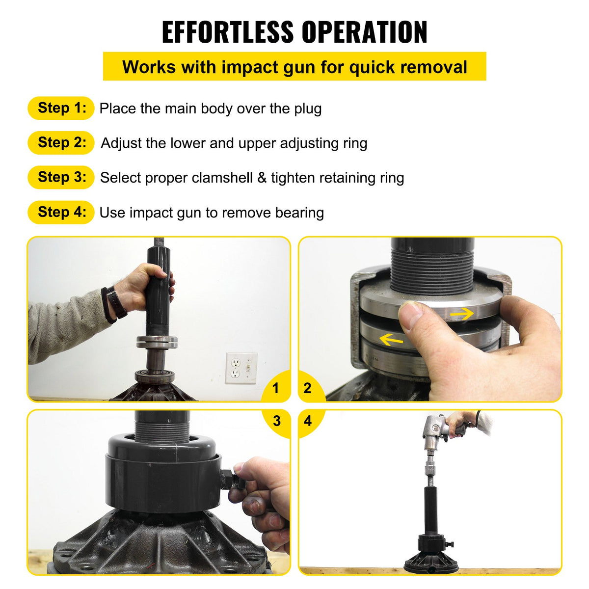 VEVOR Carrier & Pinion Bearing Puller, Compatible with Dana 30,40,50,60,70, 80, Ford 10.25" Bearings, Pinion Puller Tool with 3 Clamshells, 45# Steel Clamshell Bearing Puller for Auto Repair