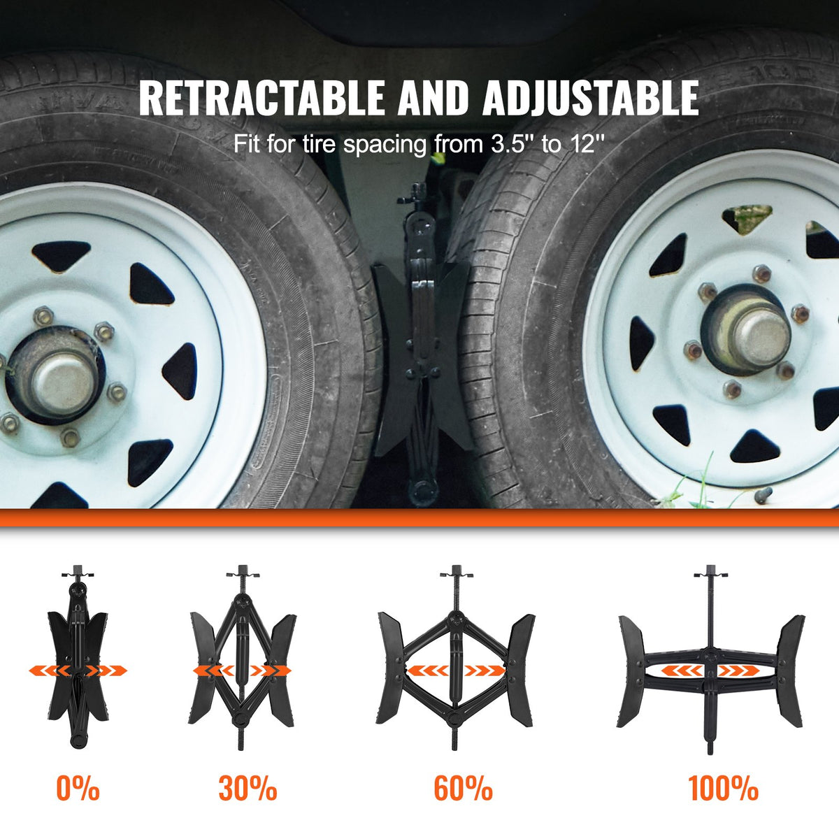 VEVOR Camper Wheel Chock Stabilizer, Heavy Duty H-shaped RV Tire Locking Chock, Built-in Wrench Fit for 3.5" to 12" Tire Space, 2 Sets of Camper Wheel Chocks with Ratchet Wrench for RV Travel Trailer