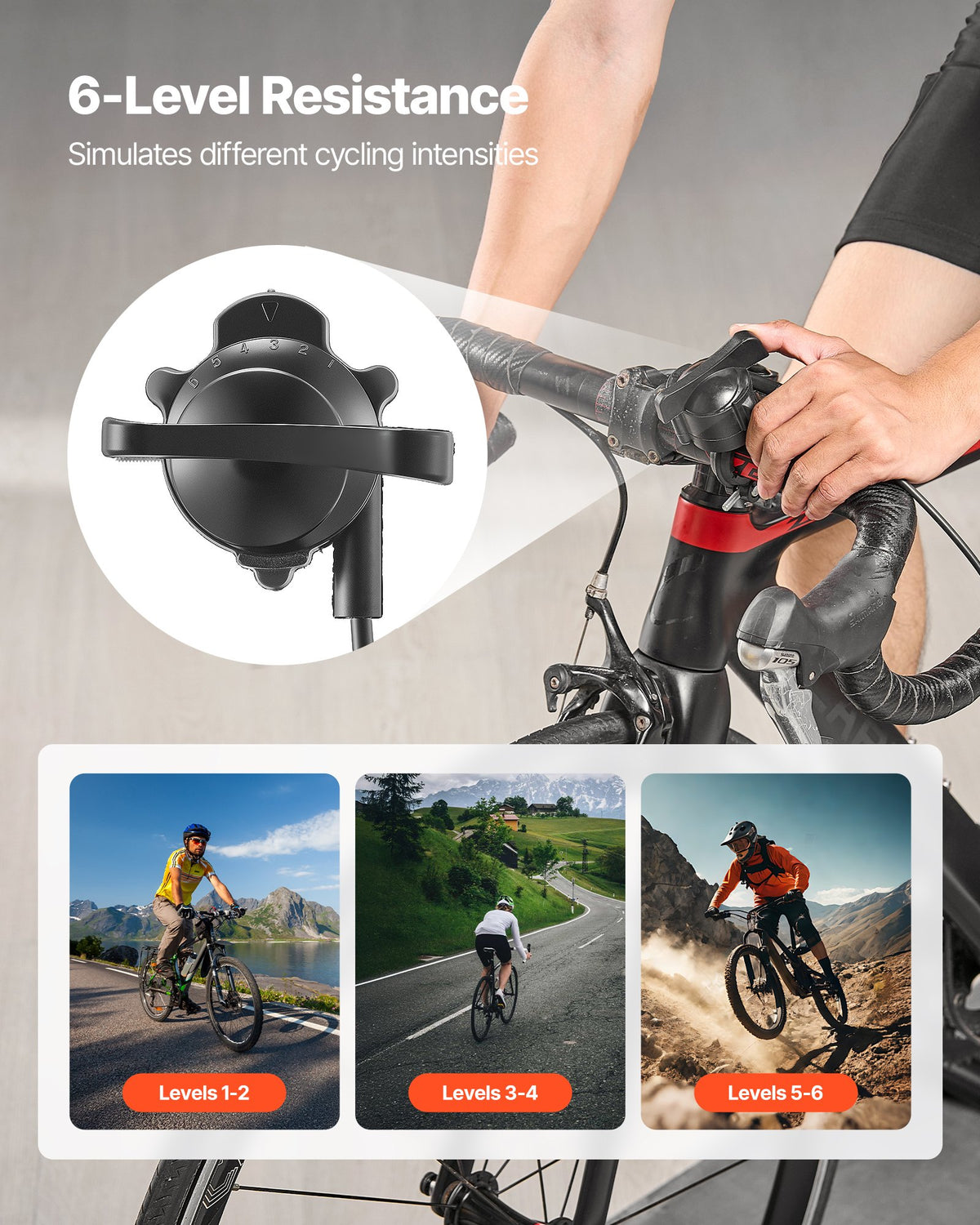 VEVOR Bike Trainer, 6 Level Resistance, 660.4-736.6 mm & 700C Wheels, Foldable Magnetic Bicycle Stationary Stand for Indoor Exercise Riding with Quick Release Skewer & Front Wheel Riser Block, Black