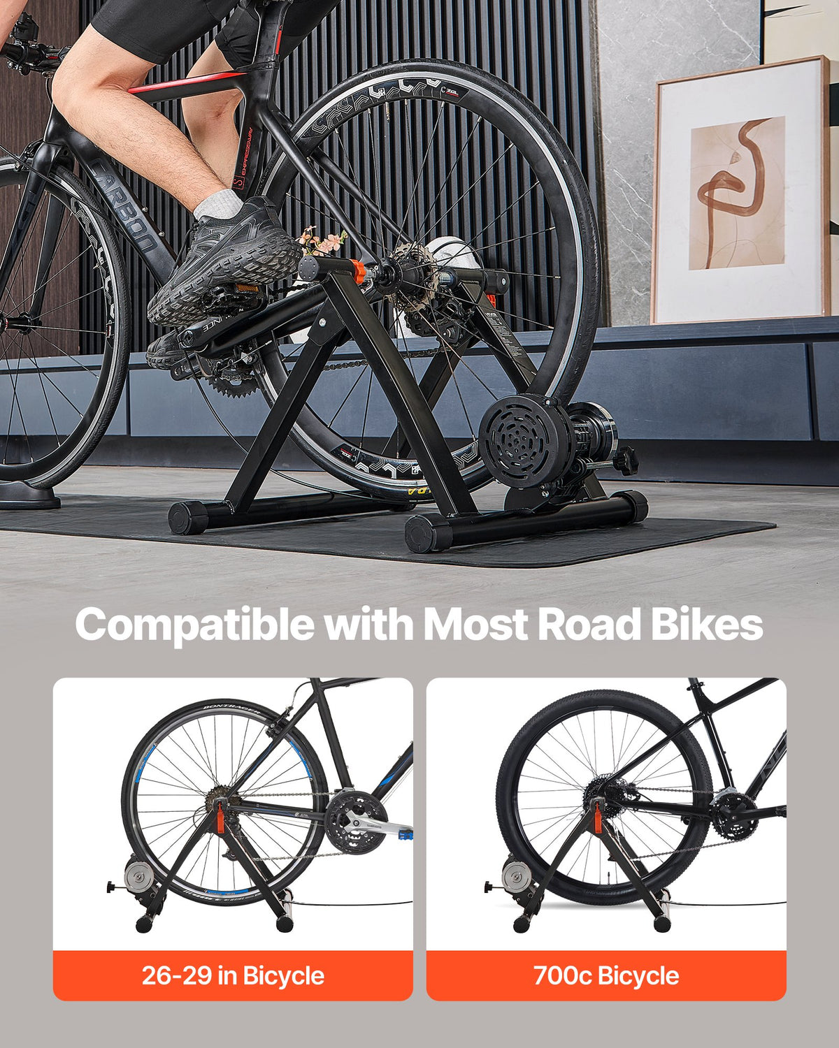 VEVOR Bike Trainer, 6 Level Resistance, 660.4-736.6 mm & 700C Wheels, Foldable Magnetic Bicycle Stationary Stand for Indoor Exercise Riding with Quick Release Skewer & Front Wheel Riser Block, Black