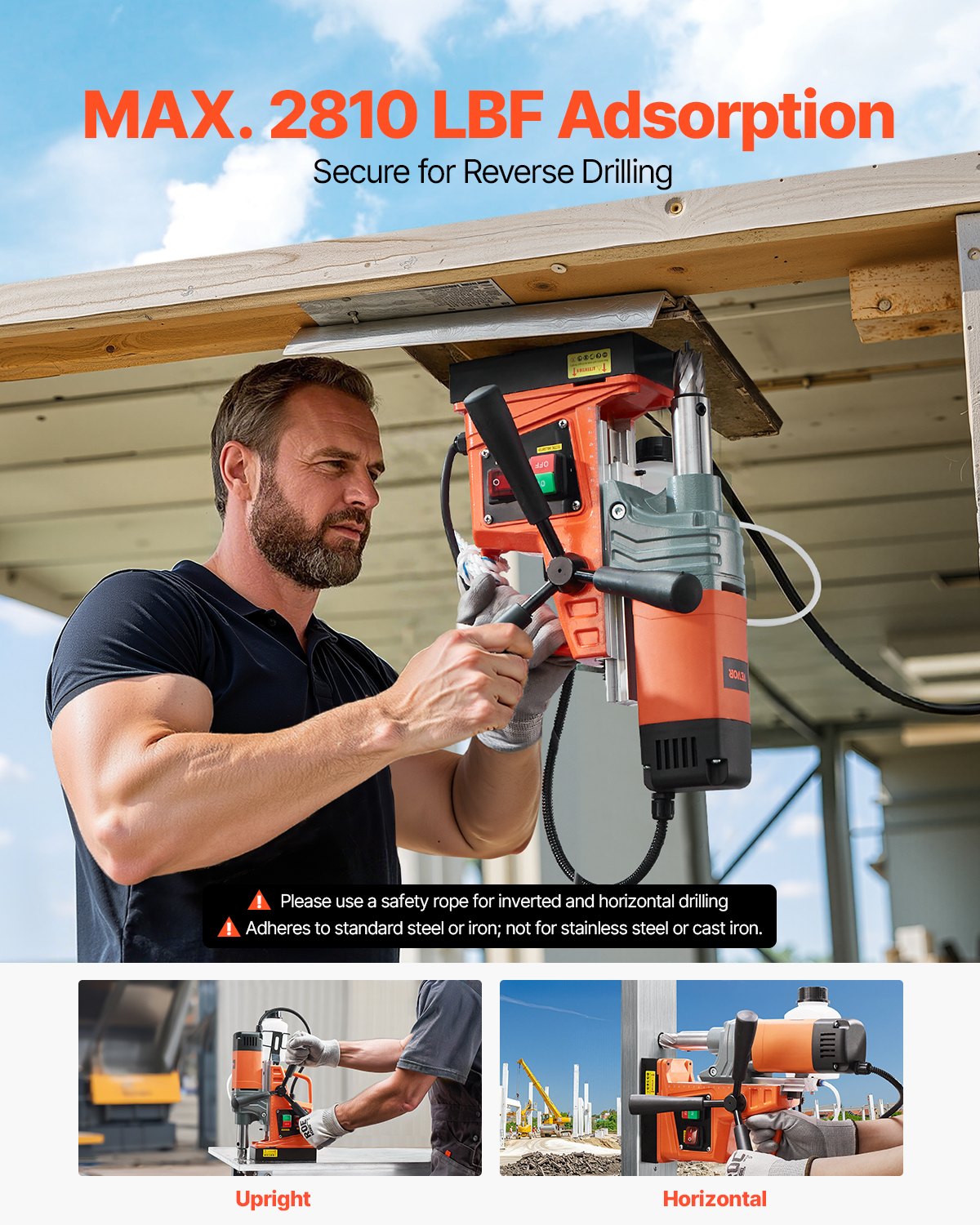 VEVOR Magnetic Drill, 1300W Motor 1.6 in Boring Diameter, 2810 lbf Portable Electric Mag Drill Press, 810 RPM No-Load Speed, Drilling Machine for Metal Surface, Industrial and Home Improvement