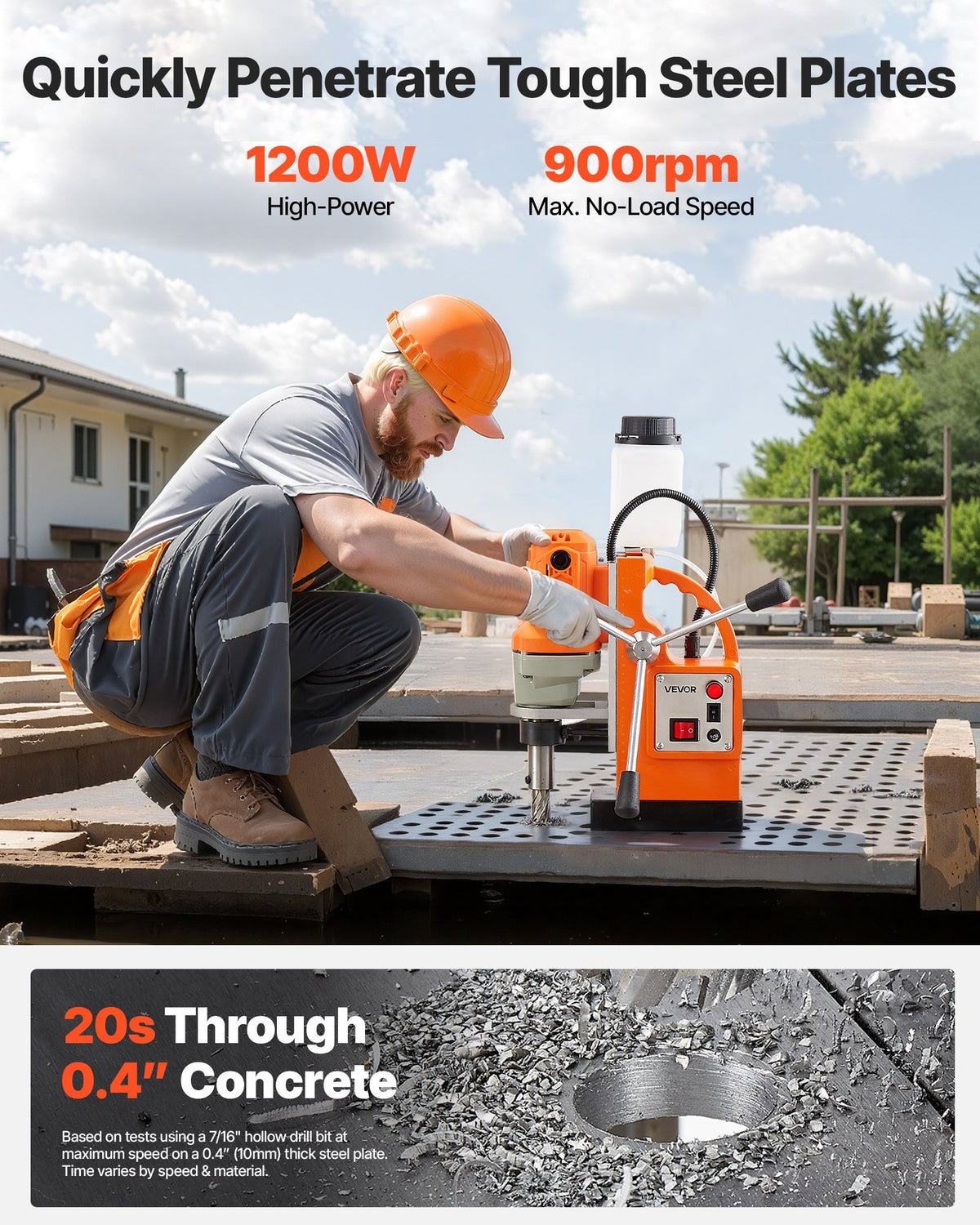 VEVOR Magnetic Drill Press, 1200 W, 38 mm Boring Diameter, 10000N Power Mag Drill Press, 900 RPM Speed, with Weldon Shank, Efficient Cooling, for Metal Surface, Industrial and Home Improvement