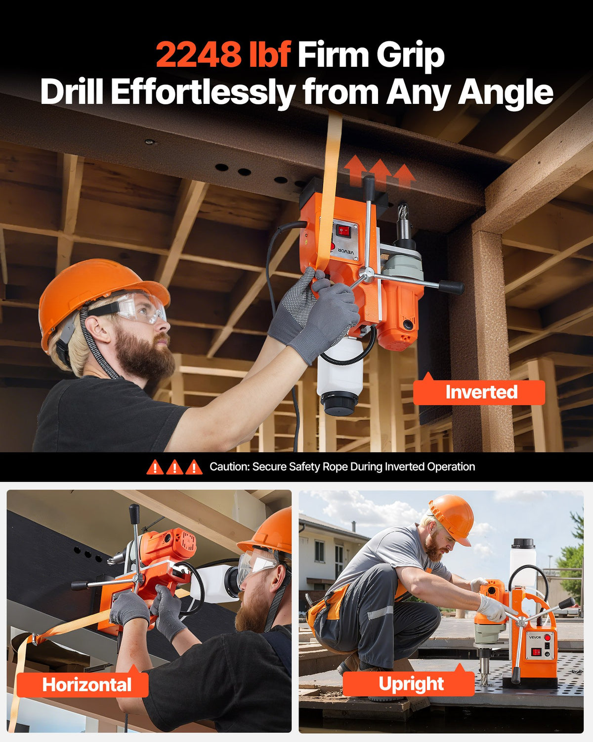 VEVOR Magnetic Drill Press, 1200 W, 38 mm Boring Diameter, 10000N Power Mag Drill Press, 900 RPM Speed, with Weldon Shank, Efficient Cooling, for Metal Surface, Industrial and Home Improvement