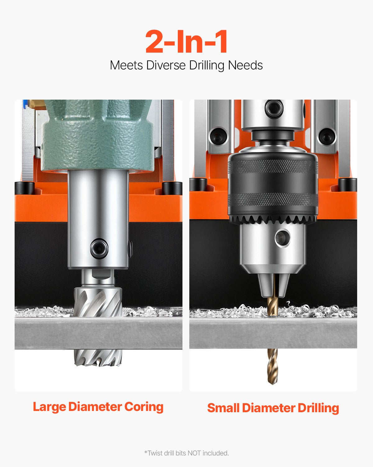 VEVOR Magnetic Drill, 1550W Motor 50 mm Coring Diameter, 13000 N Magnetic Force, 0-550 RPM Variable Speed, Portable Electric Mag Drill Press Drilling Machine for Metal Surface, Home Improvement