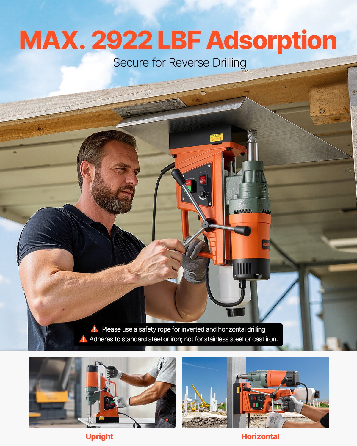 VEVOR Magnetic Drill, 1550W Motor 50 mm Coring Diameter, 13000 N Magnetic Force, 0-550 RPM Variable Speed, Portable Electric Mag Drill Press Drilling Machine for Metal Surface, Home Improvement