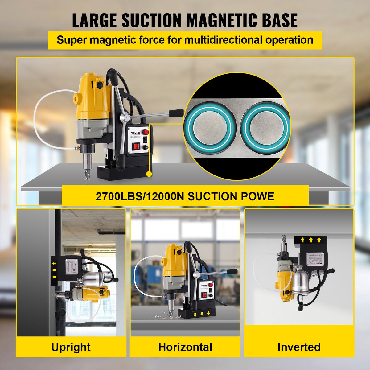 VEVOR 1100W Magnetic Drill Press 12000 N Magnet Force w/6 pcs HSS Annular Cutter Bits