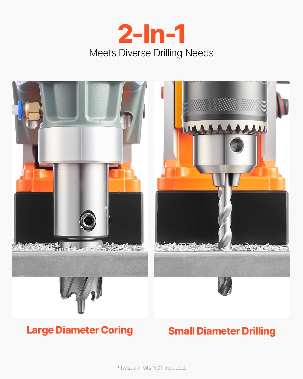 VEVOR Magnetic Drill, 1450W Motor 1.6 in Boring Diameter, 2810 lbf Portable Electric Mag Drill Press, with 11 Coring Bits, 850 RPM Speed, Drilling Machine for Metal Surface, Home Improvement Industry