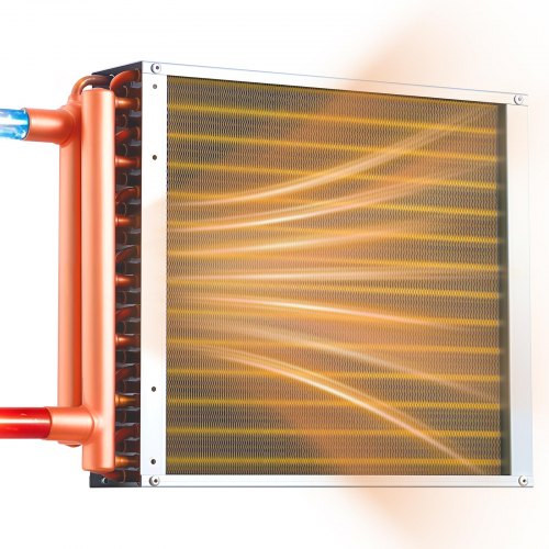 VEVOR Water to Air Heat Exchanger, 356 x 356 mm Finned Tube HVAC Heat Exchanger Coil with Copper Tubes & Aluminum Fins, 65K BTU Output for Outdoor Wood Furnace, Hydronic Heating & Cooling Systems