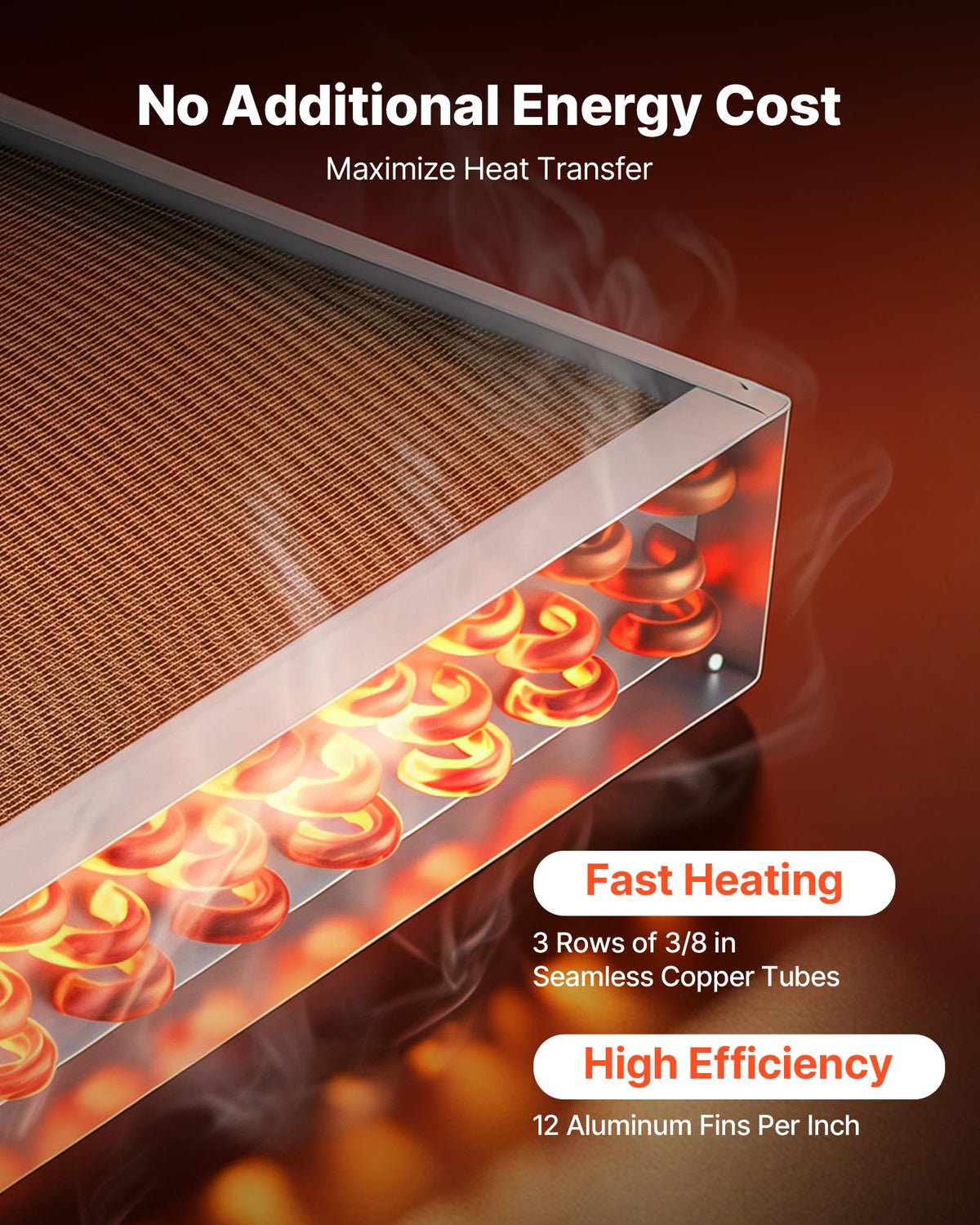 VEVOR Water to Air Heat Exchanger, 356 x 356 mm Finned Tube HVAC Heat Exchanger Coil with Copper Tubes & Aluminum Fins, 65K BTU Output for Outdoor Wood Furnace, Hydronic Heating & Cooling Systems