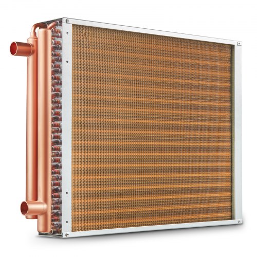 VEVOR 18"x 20"/45.7 x 50.8 cm Heat Exchanger Water to Air 3-Row 3/8"/ 1 cm Copper Ports 242 Fins