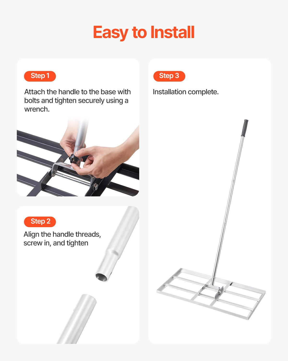 VEVOR Lawn Leveling Rake, Lawn Leveler with 83.9 in Handle, 48x10 in Ground Plate, Rust-Resistant Carbon Steel Soil Leveler, 2 Heights Adjustable, Effort Saving Lawn Leveling Tool for Yard Golf Court