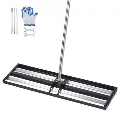VEVOR Updated Lawn Leveling Rake with Roller, 30" x 10" Stainless Steel Lawn Leveler with 83.9" Adjustable Handle, Heavy Duty Yard Leveling Rake, Effort Saving Lawn Leveling Tool for Yard Golf Court