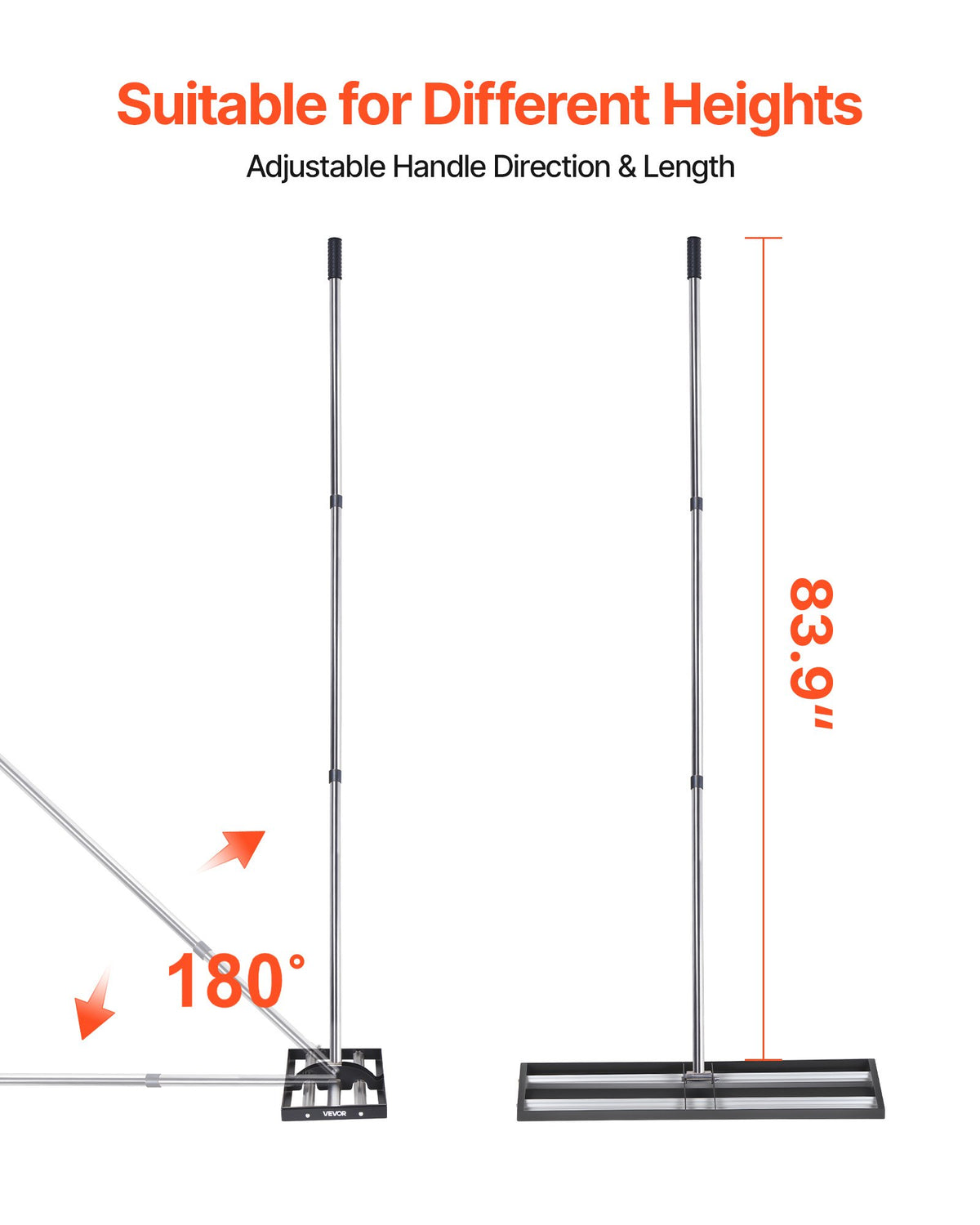 VEVOR Updated Lawn Leveling Rake with Roller, 30" x 10" Stainless Steel Lawn Leveler with 83.9" Adjustable Handle, Heavy Duty Yard Leveling Rake, Effort Saving Lawn Leveling Tool for Yard Golf Court