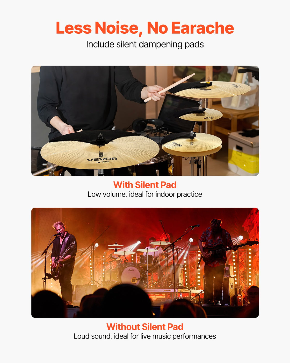 VEVOR Cymbal Pack 4 Pieces Cymbals Drum Set 14 16 18 20 Inches (355/400/455/505 mm) Cymbals for Drum
