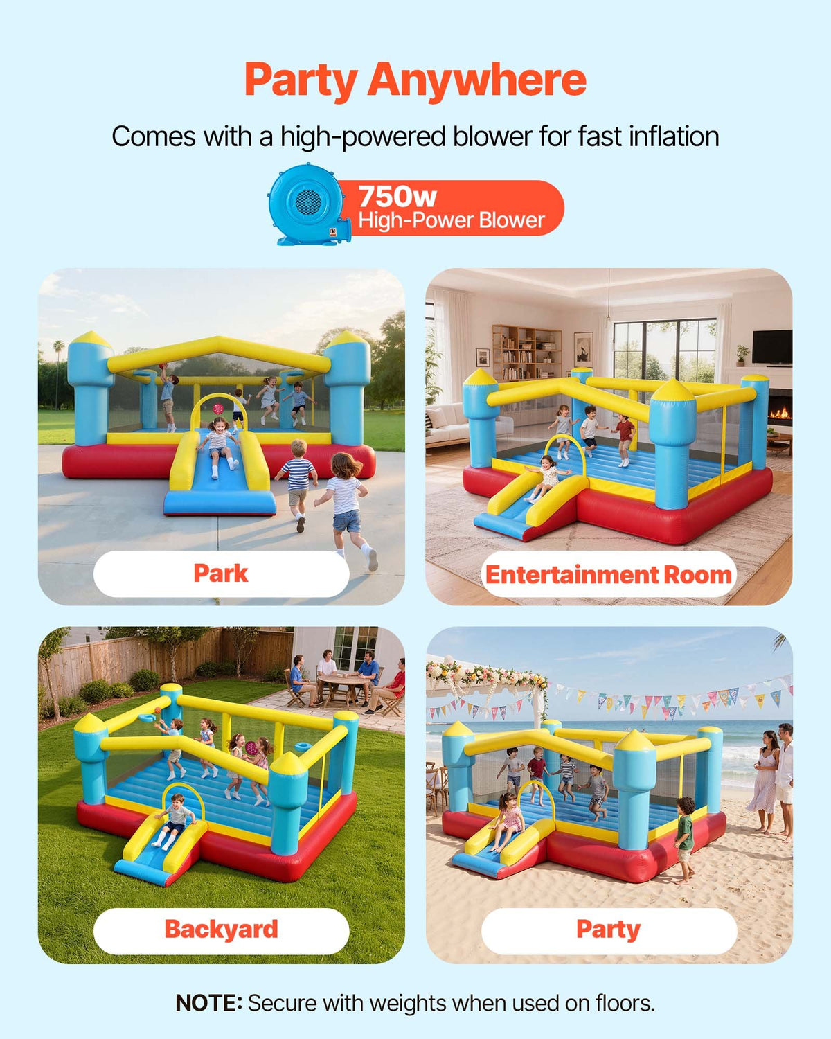 VEVOR Inflatable Bounce House, 14.7 x 13.8 x 6.8 ft Jumping Bouncy Castle, Inflatable Jumper for Kids with Slide, Basketball Hoop, Target Game & Jumping Area, Jumpings House Holds 3-4 Kids (Ages 3-8)