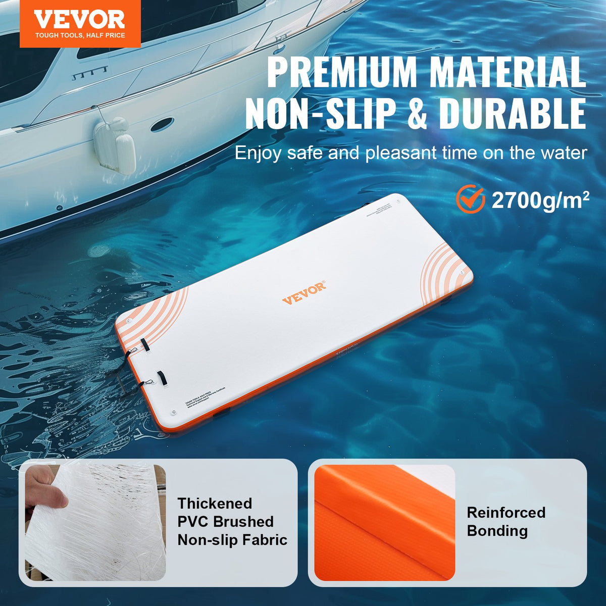 VEVOR Inflatable Floating Dock, 15 x 6FT Inflatable Dock Platform, Non-Slip Water Floating Dock Mat with Portable Carrying Bag & Detachable Ladder, Floating Platform Island Raft for Pool Beach Ocean