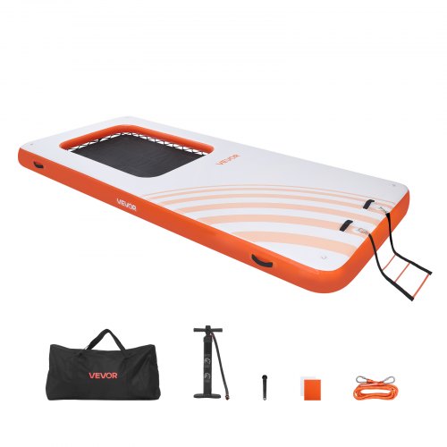 VEVOR Inflatable Floating Dock, 4.57 x 1.98 M Inflatable Dock Platform, Non-Slip Water Air Mat with Portable Carrying Bag & Detachable Ladder, Floating Water Platform Island Raft for Pool Beach Ocean