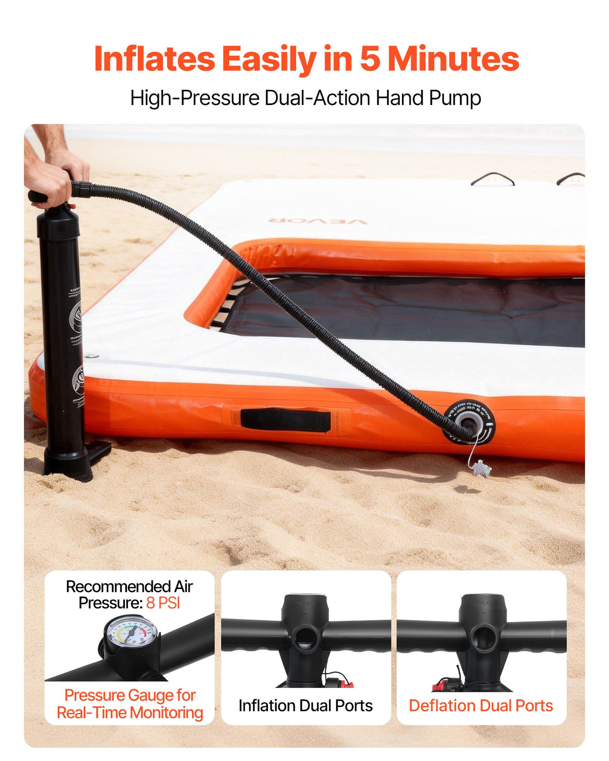 VEVOR Inflatable Floating Dock, 4.57 x 1.98 M Inflatable Dock Platform, Non-Slip Water Air Mat with Portable Carrying Bag & Detachable Ladder, Floating Water Platform Island Raft for Pool Beach Ocean