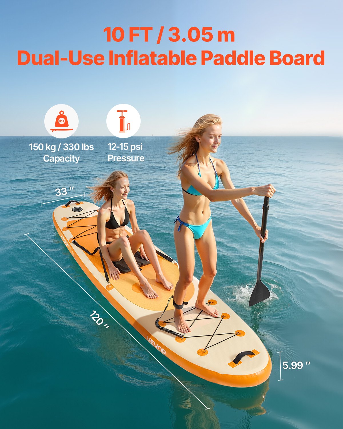 VEVOR Inflatable Paddle Board with Seat, 3.05m x 84cm x 15cm Wide Ultra-Light SUP Paddleboard, Stand Up Paddle Board with Accessories, Pump, Paddle, Fin, Backpack, Ankle Leash, Strap, for Youth Adults