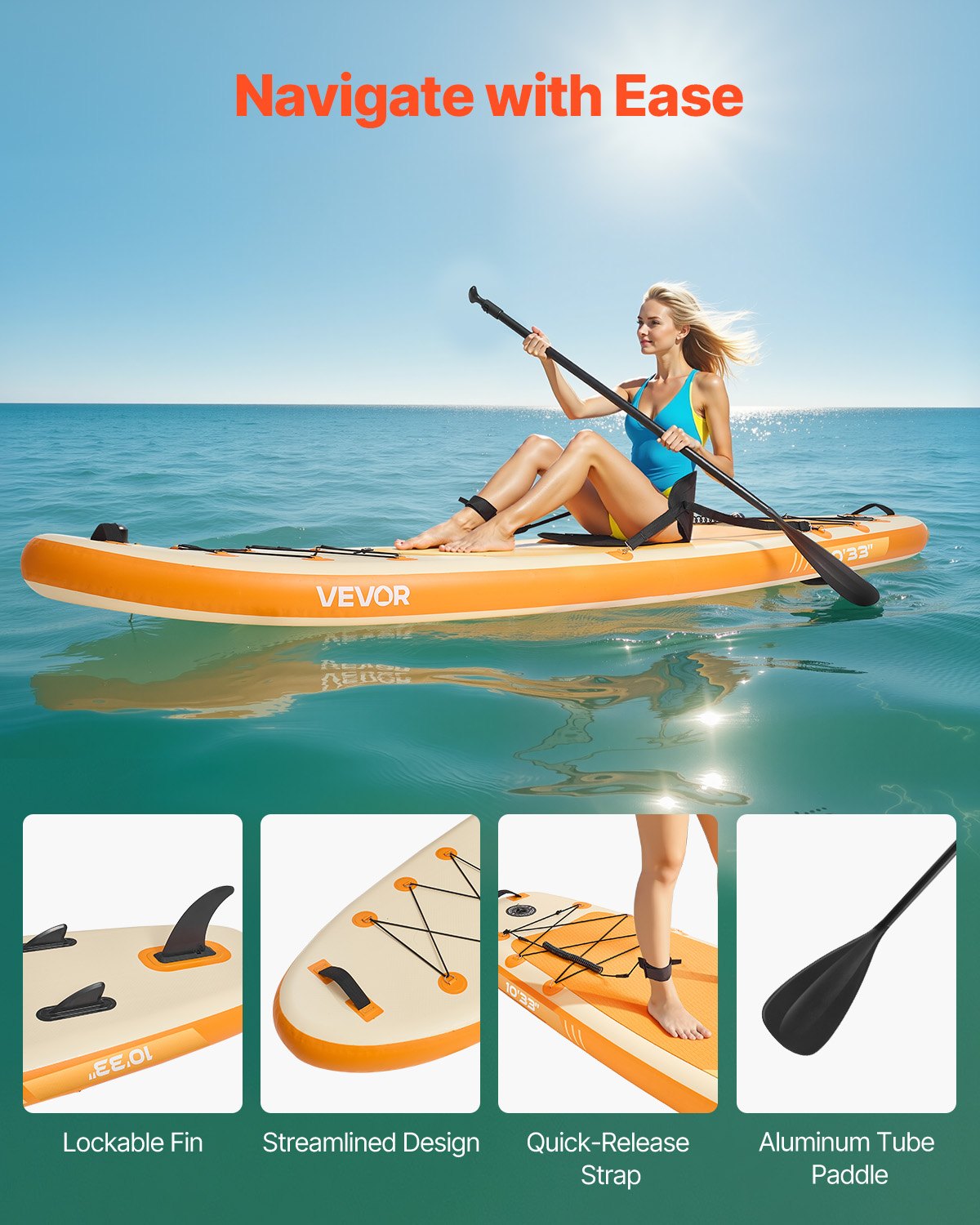 VEVOR Inflatable Paddle Board with Seat, 3.05m x 84cm x 15cm Wide Ultra-Light SUP Paddleboard, Stand Up Paddle Board with Accessories, Pump, Paddle, Fin, Backpack, Ankle Leash, Strap, for Youth Adults