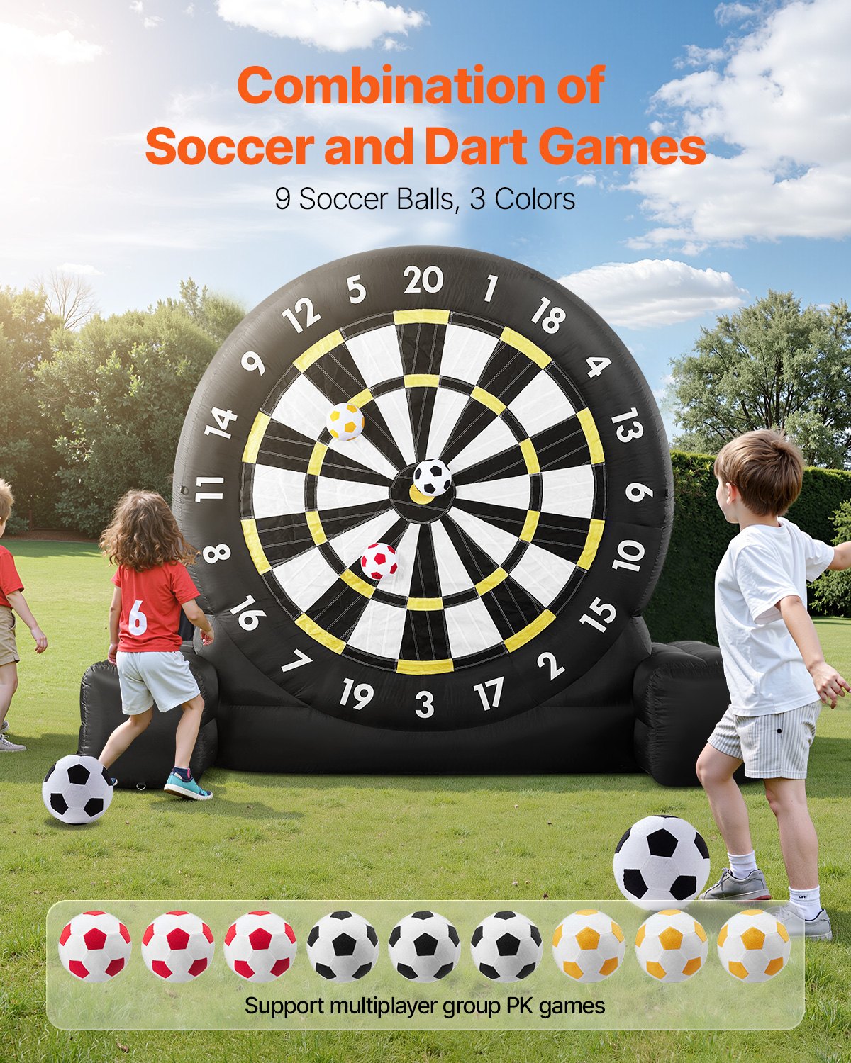 VEVOR Inflatable Soccer Dart Board, over 10 ft High Giant Soccer Dart Board with 9 Kick Balls & Air Pump, 2-Minutes Setup & Storage Bag for Easy Carrying, for Giant Yard Games, Giant Kick Darts Game