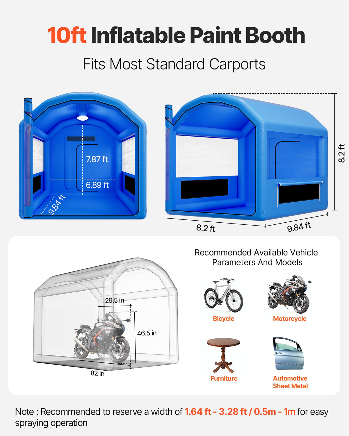 VEVOR Inflatable Paint Booth, 3 x 2.6 x 2.6 m, Inflatable Spray Booth with 550W Powerful Blower and Air Filter System, Round Roof, for Painting Bicycle, Motorcycle, and Automotive Sheet Metal