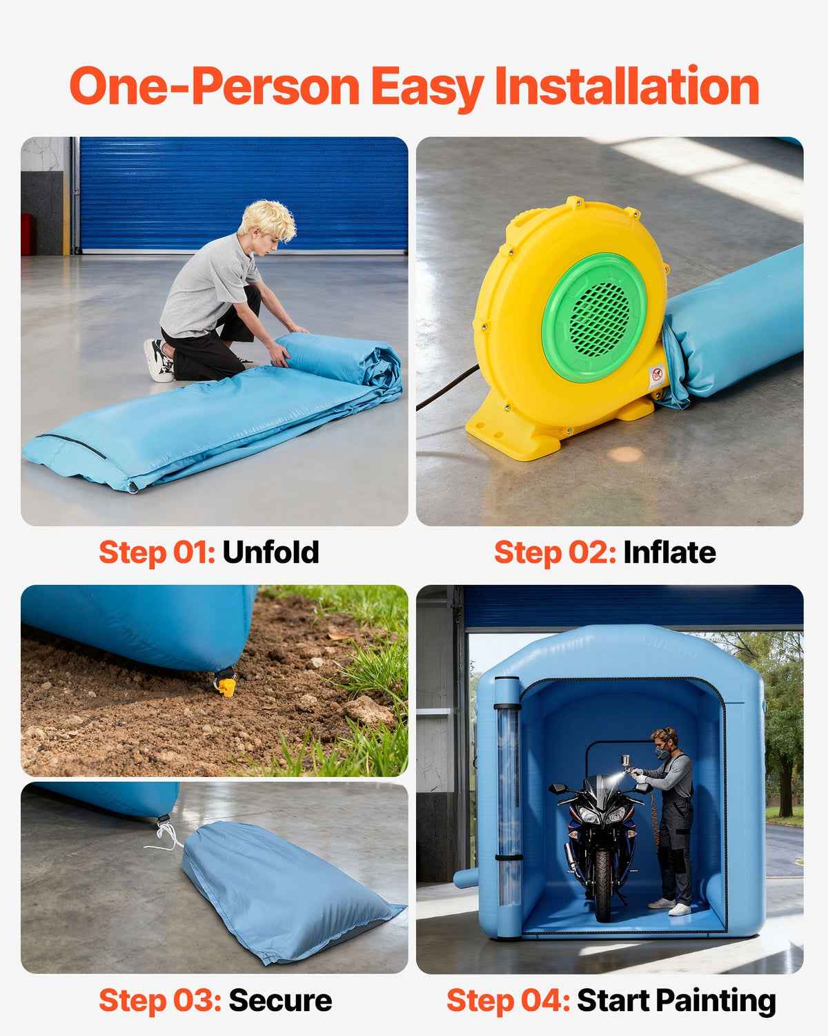 VEVOR Inflatable Paint Booth, 3 x 2.5 x 2.5 m, Inflatable Spray Booth with 550W Powerful Blower and Air Filter System, Round Roof with Light Hook, for Painting Bicycle, Motorcycle, and Furniture
