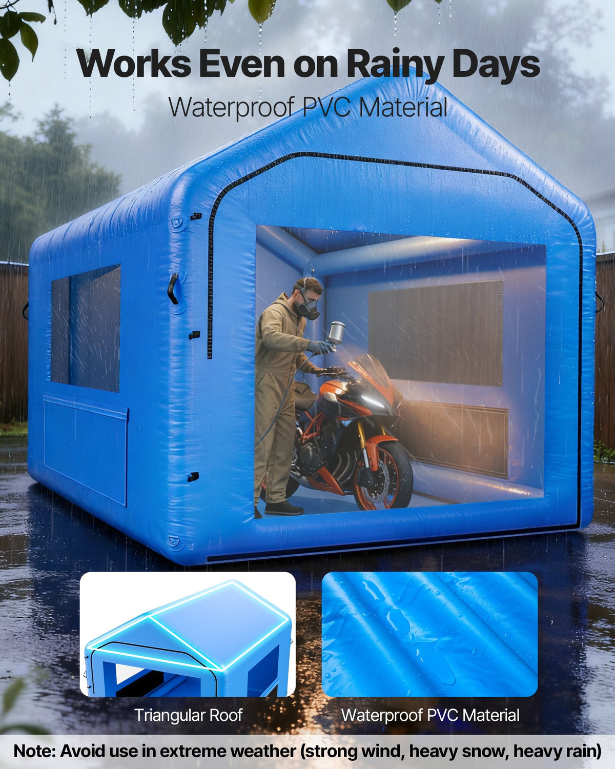 VEVOR Inflatable Paint Booth, 4 x 3 x 2.8 m, Inflatable Spray Booth with 750W Powerful Blower and Air Filter System, Triangular Roof, for Painting Bicycle, Motorcycle, Automotive Sheet Metal