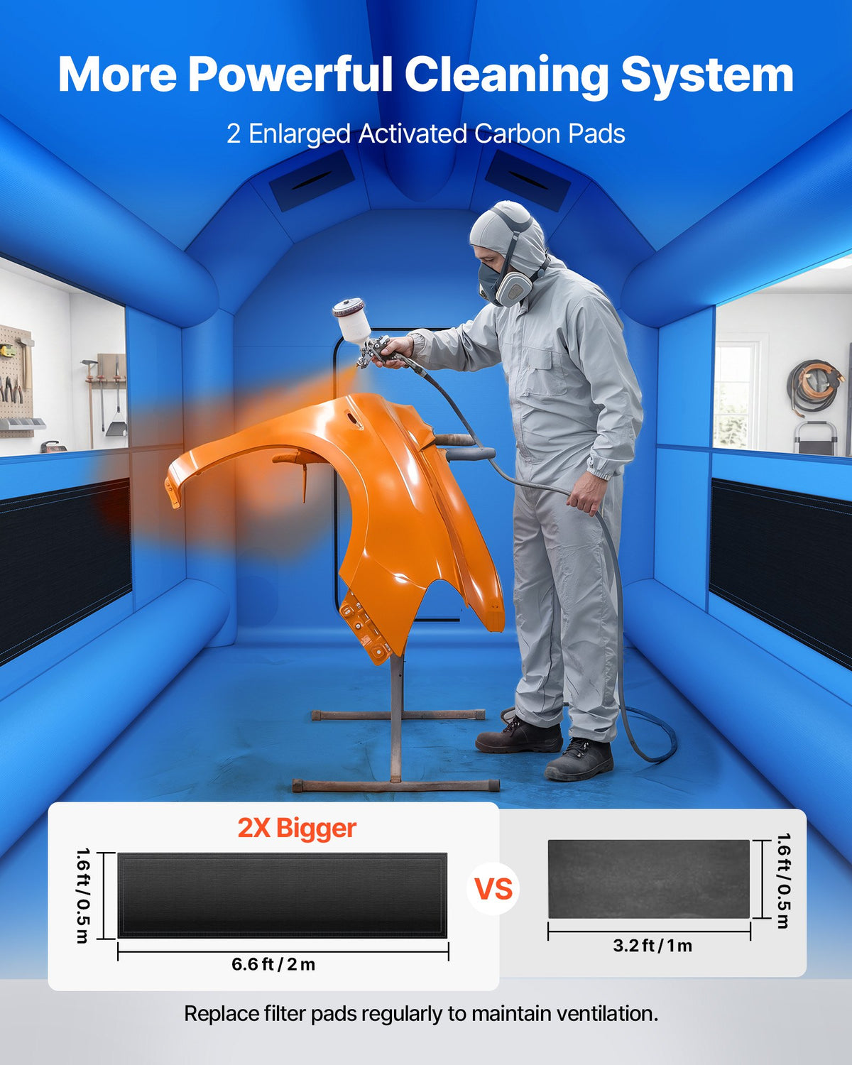 VEVOR Inflatable Paint Booth, 4 x 3 x 2.75 m, Portable Spray Booth with 750W Powerful Blower and Large Filter Cotton, Arched Roof Blow Up Painting Tent for Bike, Motorcycle, and Furniture, Blue