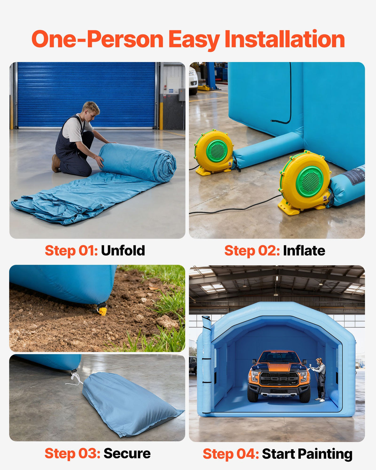VEVOR Inflatable Paint Booth, 10 x 6 x 4 m, Inflatable Spray Booth with 950W and 1100W Blowers and Air Filter System, Round Roof, for Painting Car, Truck, Furniture, and Automotive Sheet Metal