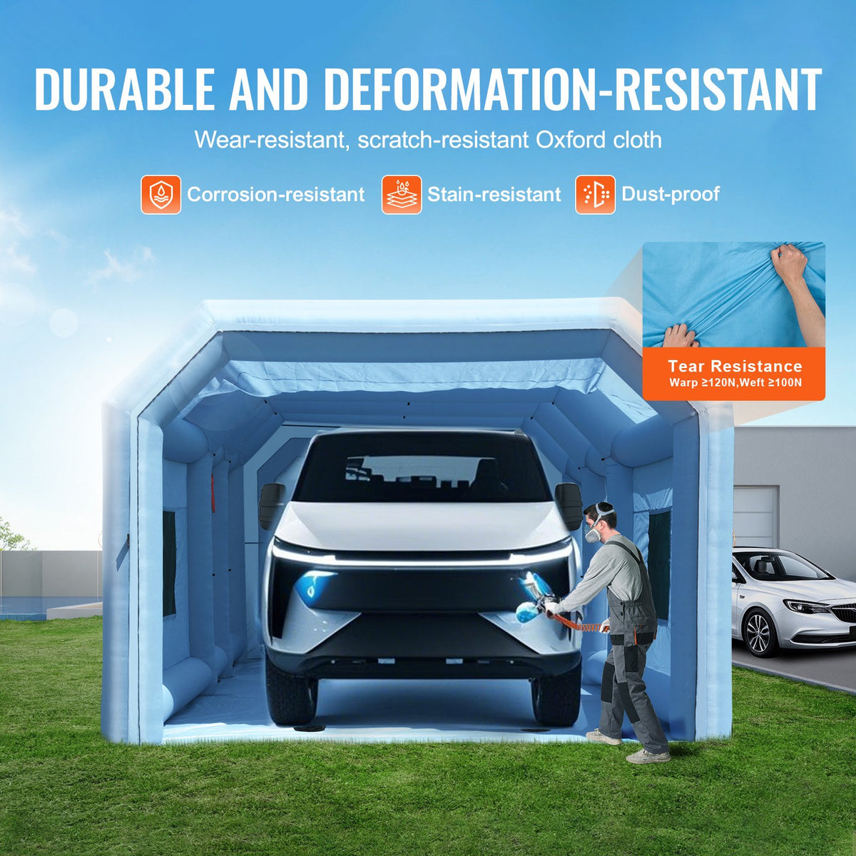 VEVOR Inflatable Paint Booth, 32.8 x 21 x 14.8 ft/10 x 6.4 x 4.5 m Inflatable Spray Booth, with 1100W+750W Powerful Blowers and Air Filter System, Portable Car Paint Booth for Large Truck, Large Van, Large Machinery